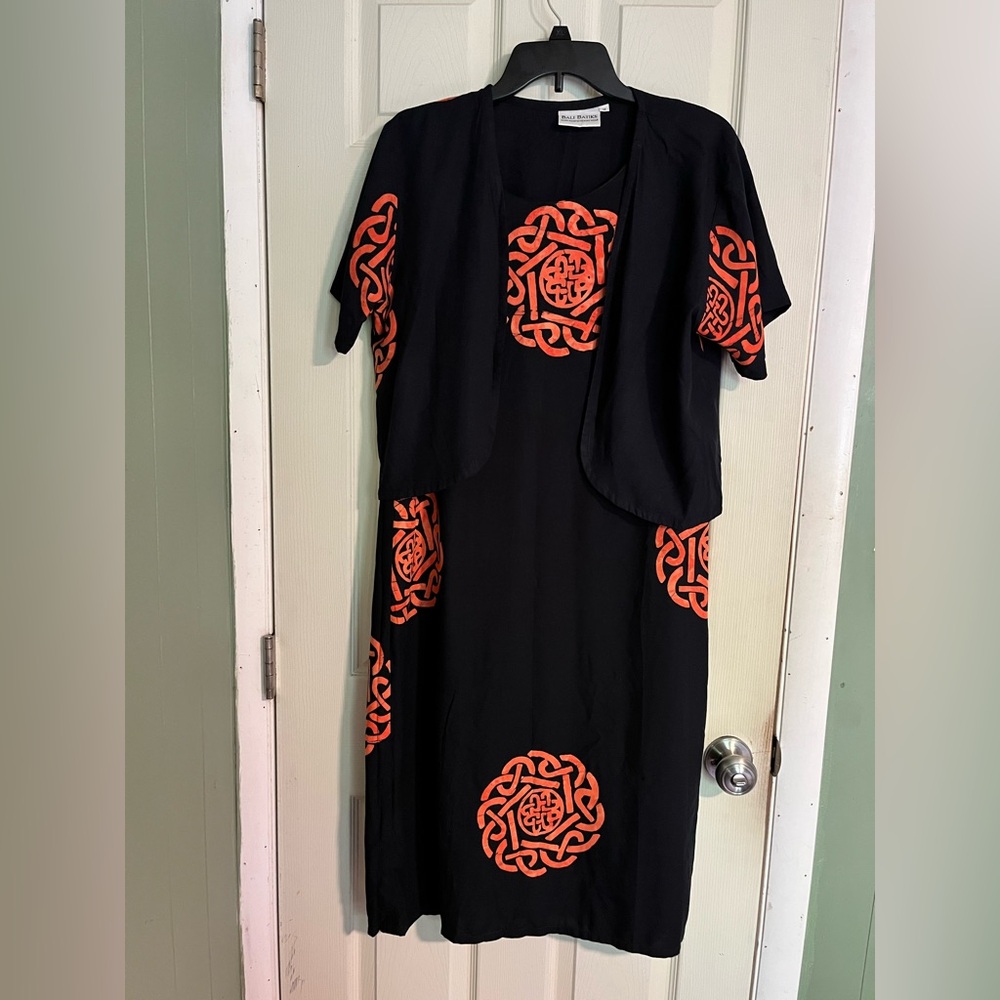Two piece Black Dress with Hand Painted Orange Celtic Designs